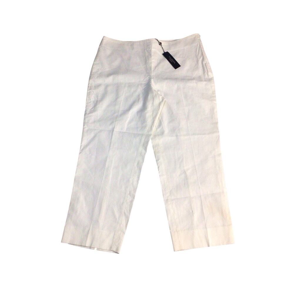 Talbots White Side Zip Stretch Dress Pant Size 14P Petite Ankle Pants Textured